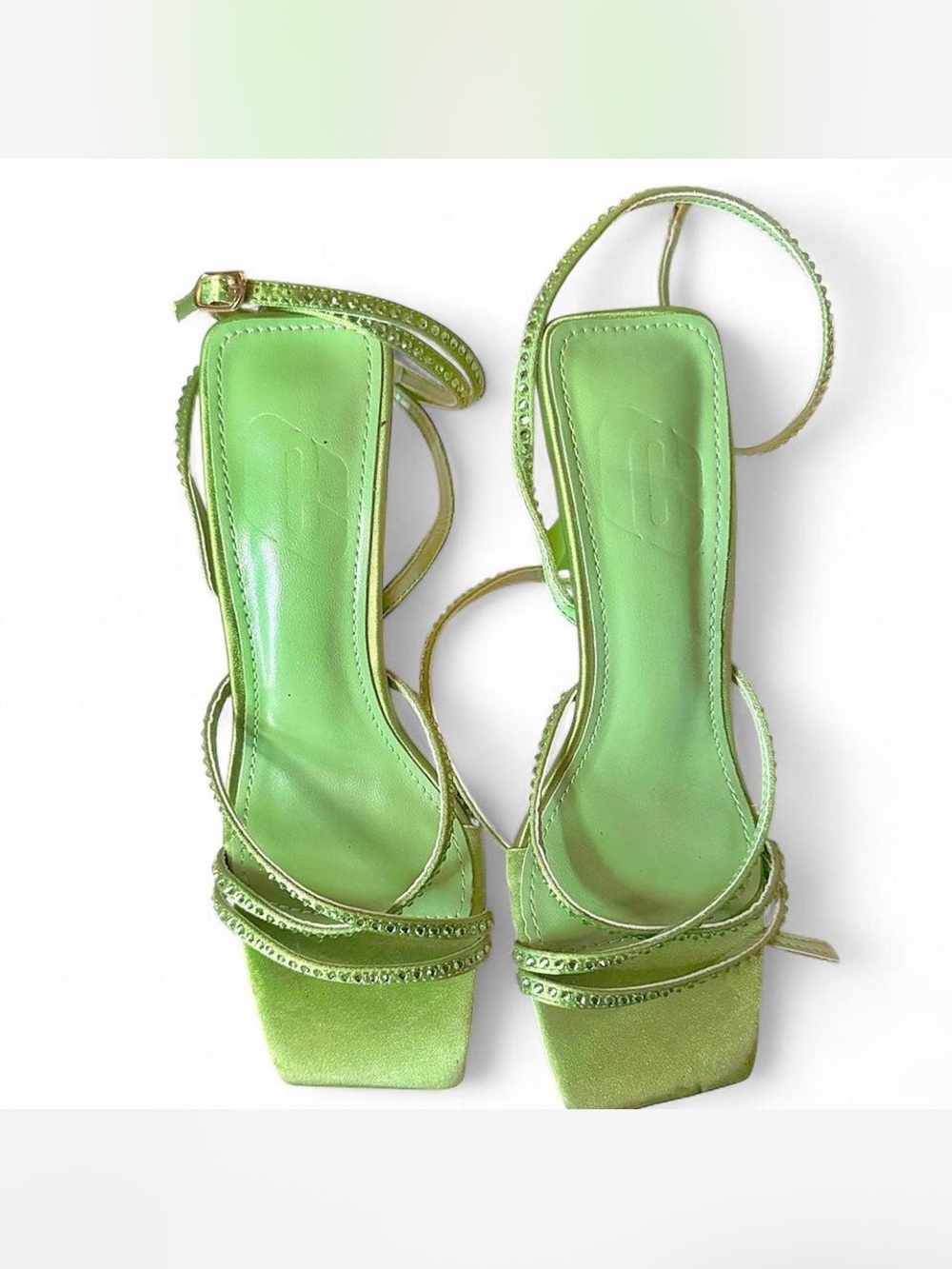 SHEIN Lime Green Strappy Square-Toe Heeled Sandals